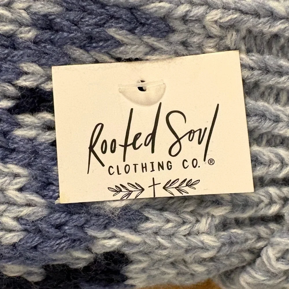 Rooted Soul Blue Cable Knit Faux Fur Lined Slipper Socks Non-Slip Grips NEW‎